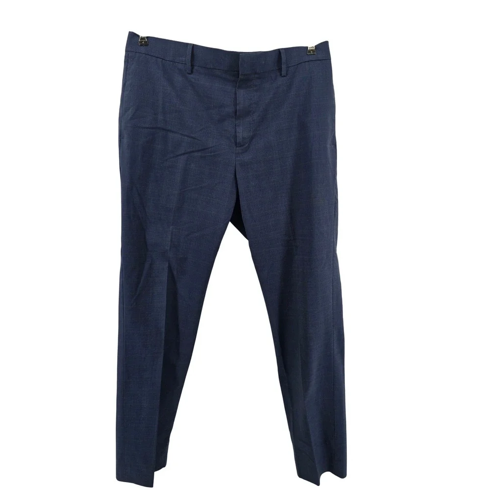 Banana Republic Dress Pants Mens 35x32 Blue Tapered Fit‎ Plaid Cotton Stretch